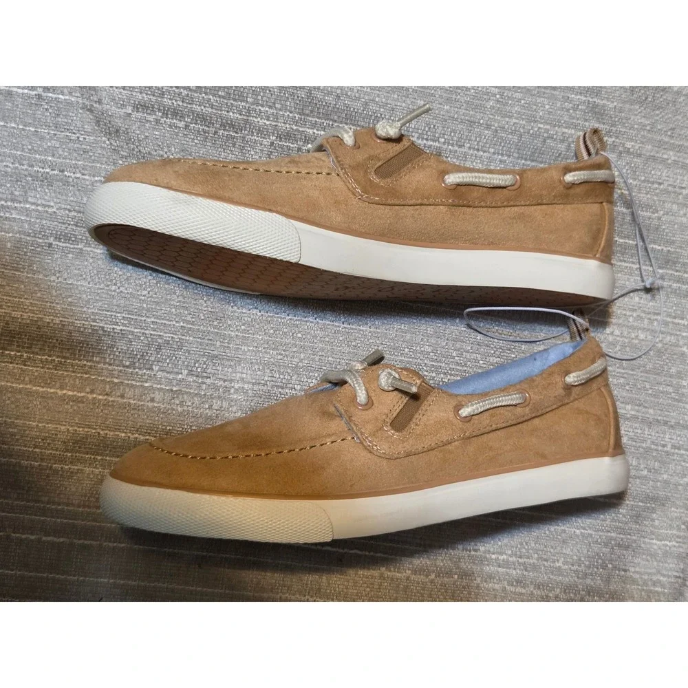 Cat & Jack Kids Boat Shoes Tan Faux Suede Slip On Loafers Size 4 NWT